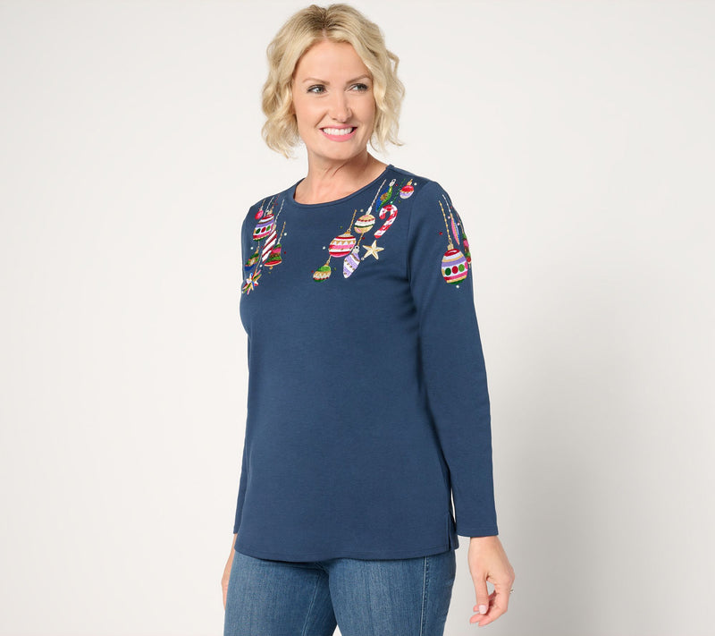 Quacker Factory All Decked Out Long-Sleeve Sequin Adorned Top — View 9