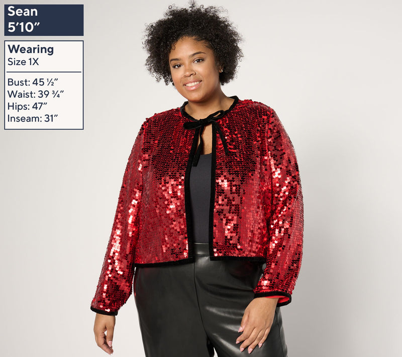 by Stacy London Sequin Tie-Neck Open Front Jacket — View 4