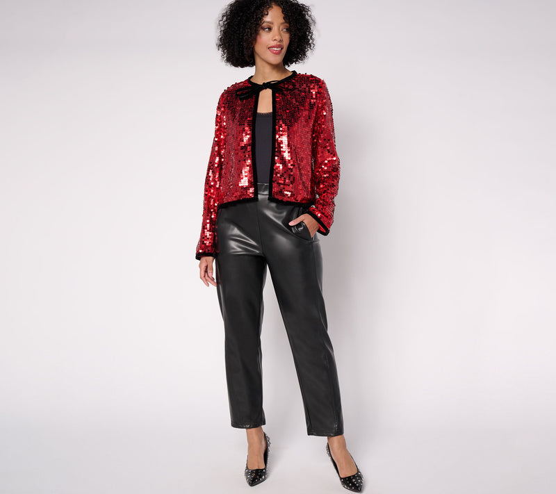 by Stacy London Sequin Tie-Neck Open Front Jacket — View 7
