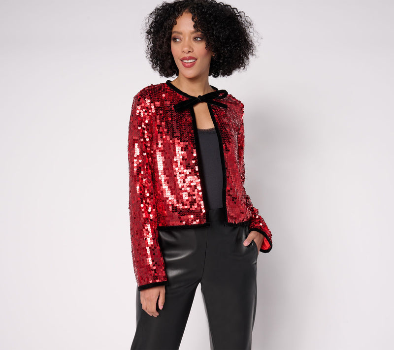by Stacy London Sequin Tie-Neck Open Front Jacket — Main view