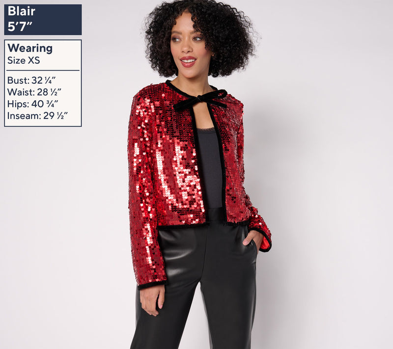 by Stacy London Sequin Tie-Neck Open Front Jacket — View 5