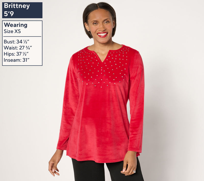 Quacker Factory Sparkle & Shine Split Neck Long sleeve Velour Tunic — View 9