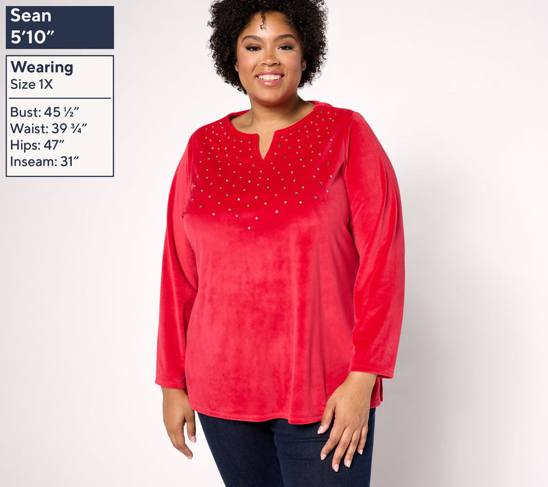 Quacker Factory Sparkle & Shine Split Neck Long sleeve Velour Tunic — View 8