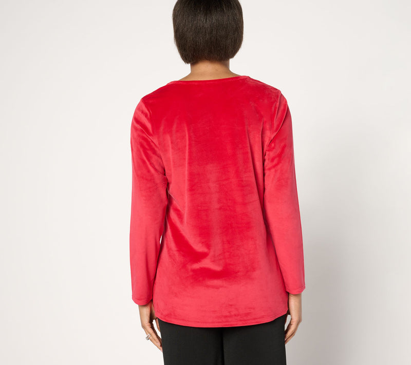 Quacker Factory Sparkle & Shine Split Neck Long sleeve Velour Tunic — View 10