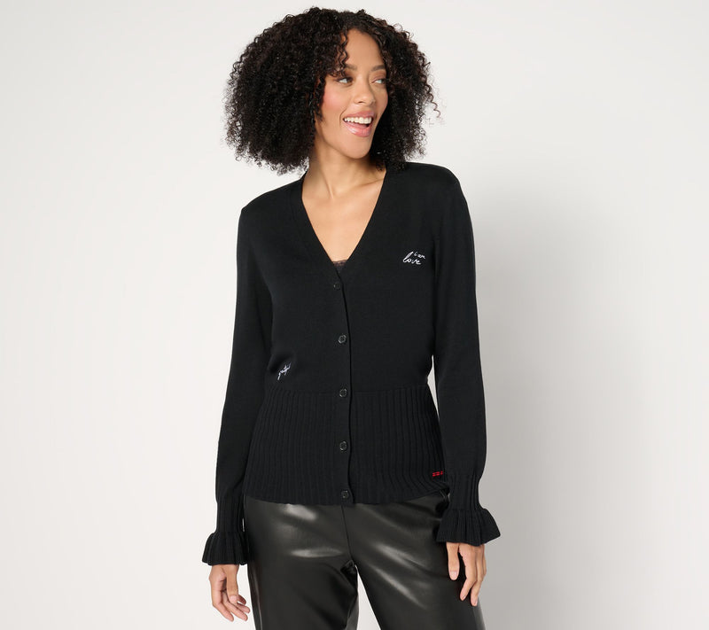 Peace Love World Black Label Ruffle Cuff Cardigan — View 7