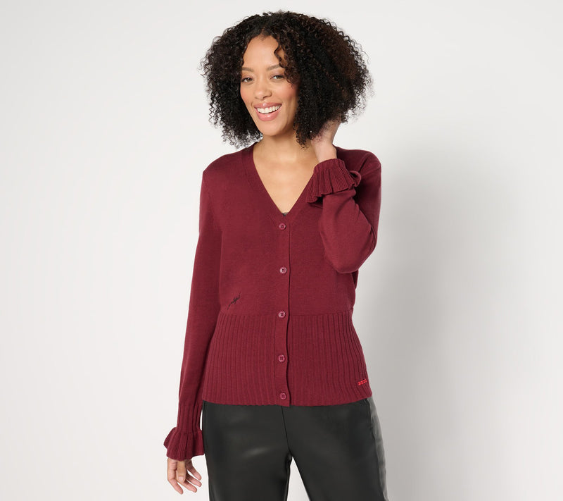 Peace Love World Black Label Ruffle Cuff Cardigan — View 5