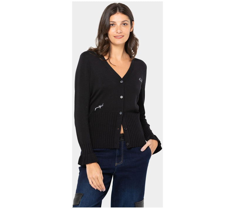 Peace Love World Black Label Ruffle Cuff Cardigan — View 13