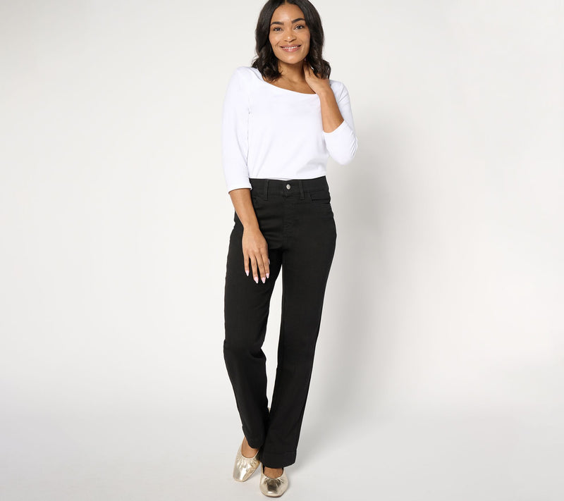 Denim & Co. Regular Black Cozy Touch Relaxed Straight Jean — View 5