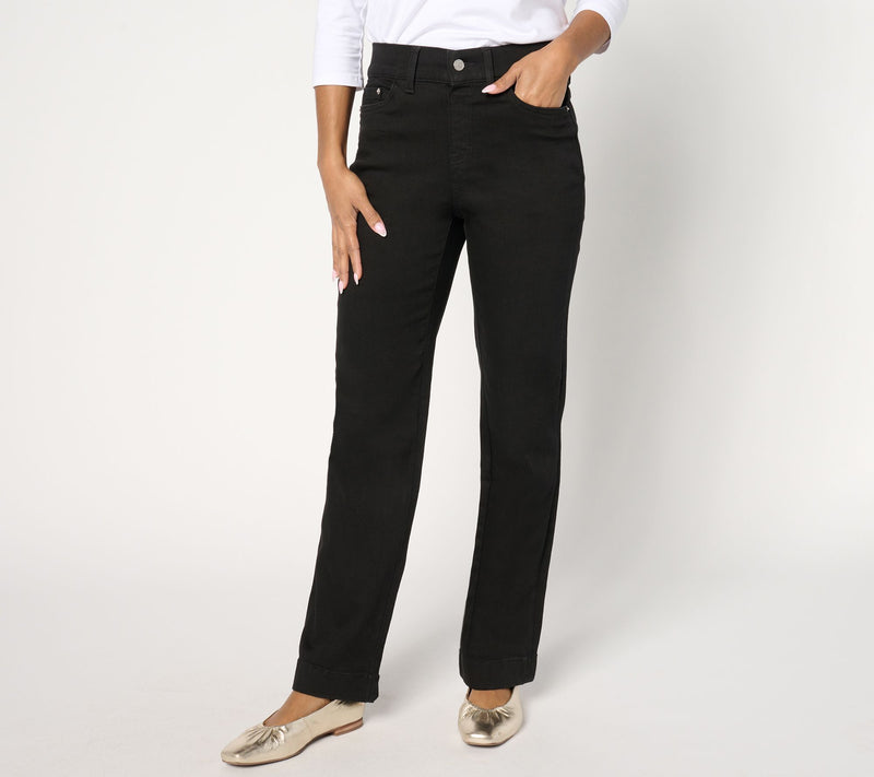 Denim & Co. Petite Black Cozy Touch Relaxed Straight Jean — Main view