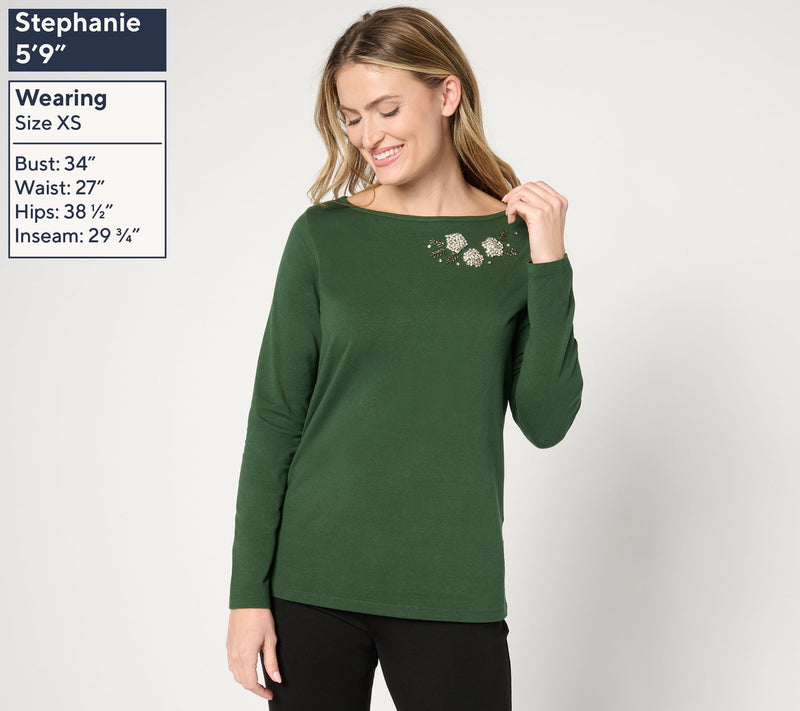 BEAUTIFUL by Lawrence Zarian Embellished Long-Sleeve Knit Top — View 11