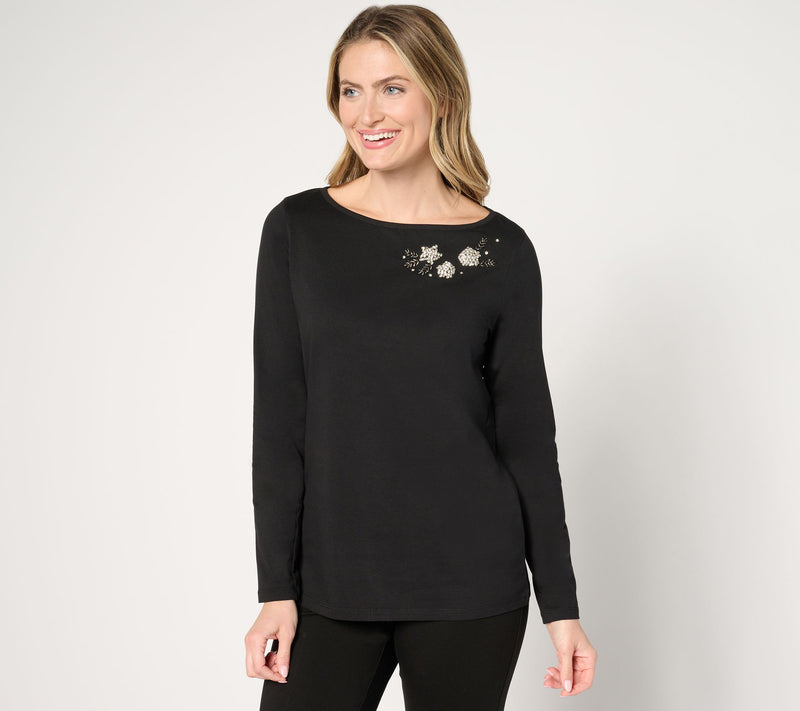 BEAUTIFUL by Lawrence Zarian Embellished Long-Sleeve Knit Top — View 3