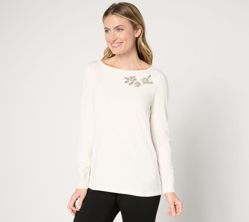 BEAUTIFUL by Lawrence Zarian Embellished Long-Sleeve Knit Top — View 5
