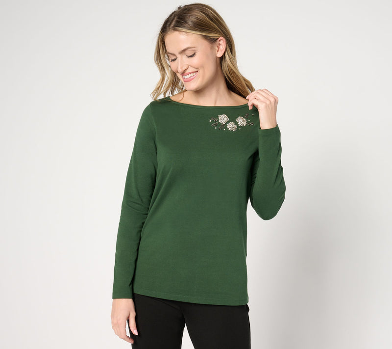 BEAUTIFUL by Lawrence Zarian Embellished Long-Sleeve Knit Top — View 9
