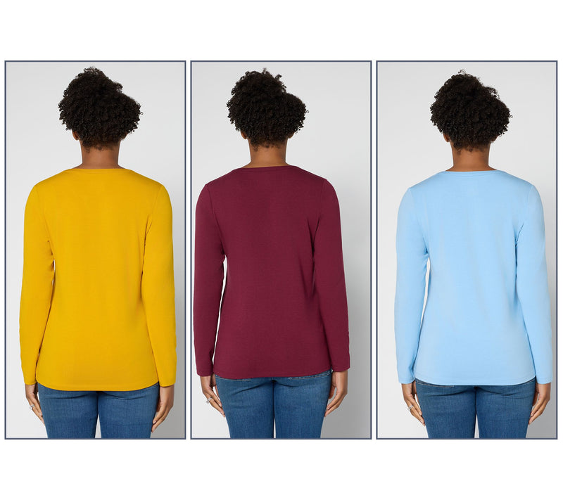 Denim & Co. Essentials So Soft Jersey 3-Pack Long Sleeve Tops — View 8