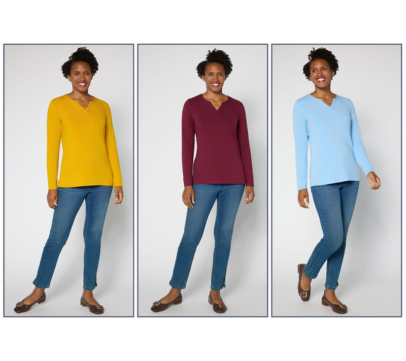 Denim & Co. Essentials So Soft Jersey 3-Pack Long Sleeve Tops — View 9