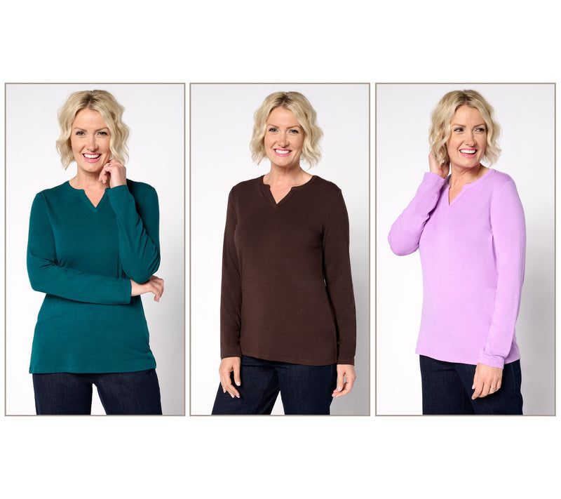 Denim & Co. Essentials So Soft Jersey 3-Pack Long Sleeve Tops — View 16