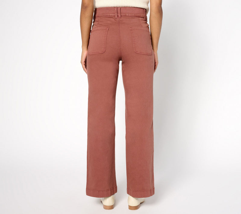 Denim & Co. Regular Color Easy Stretch Double-Button Wide-Leg Jeans — View 3