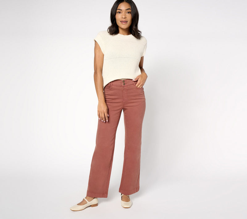 Denim & Co. Regular Color Easy Stretch Double-Button Wide-Leg Jeans — View 4