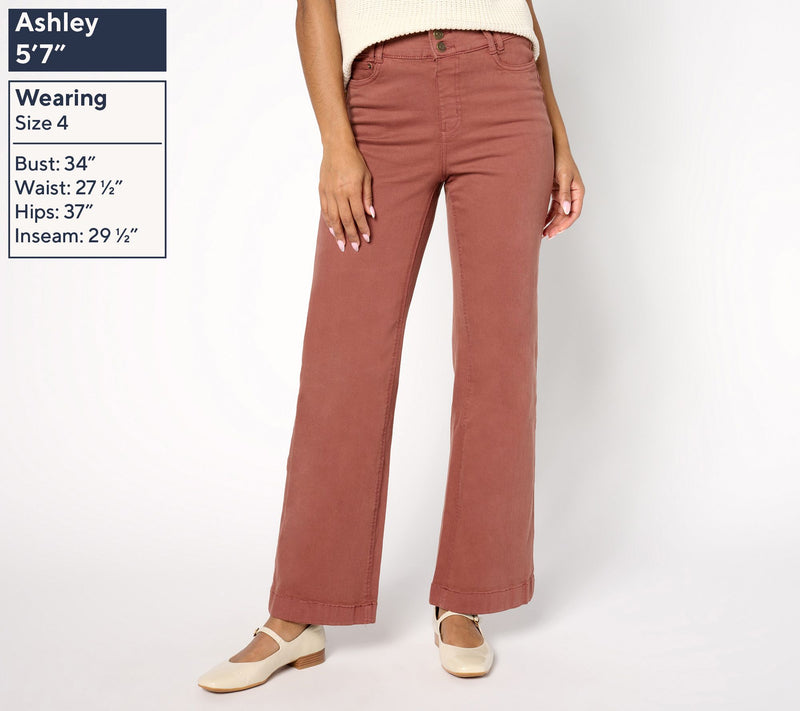 Denim & Co. Regular Color Easy Stretch Double-Button Wide-Leg Jeans — View 2