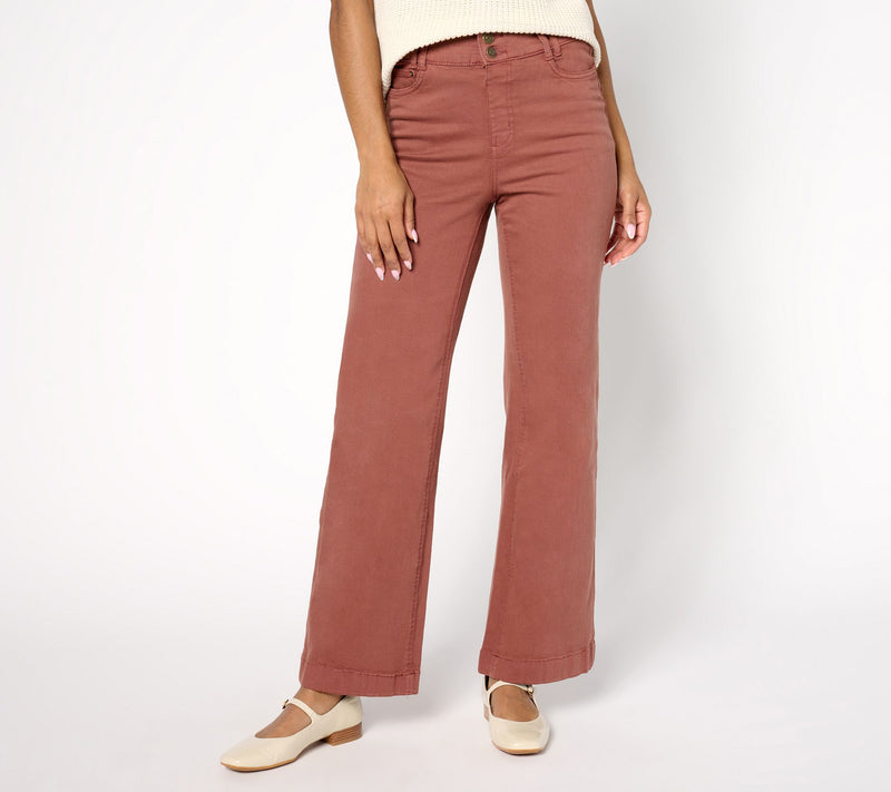Denim & Co. Regular Color Easy Stretch Double-Button Wide-Leg Jeans — View 8