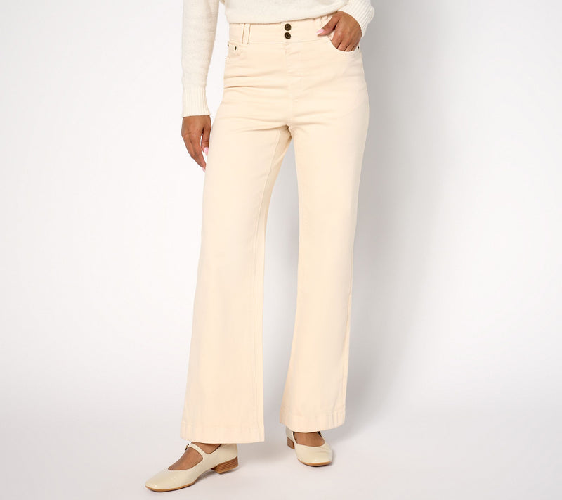 Denim & Co. Regular Color Easy Stretch Double-Button Wide-Leg Jeans — View 9