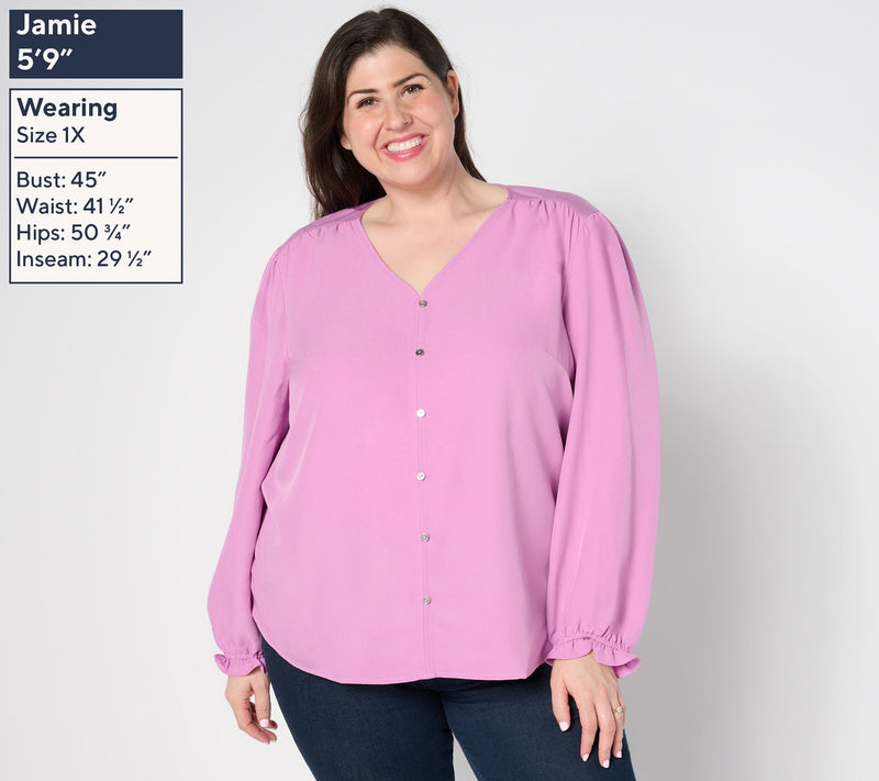 Denim & Co. Mixed Media Woven/Knit Long Sleeve Top — View 8