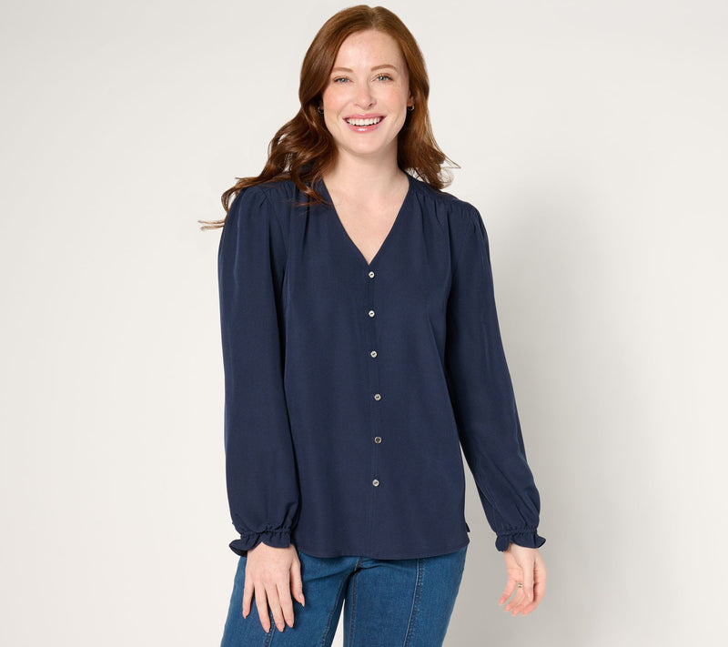 Denim & Co. Mixed Media Woven/Knit Long Sleeve Top — Main view