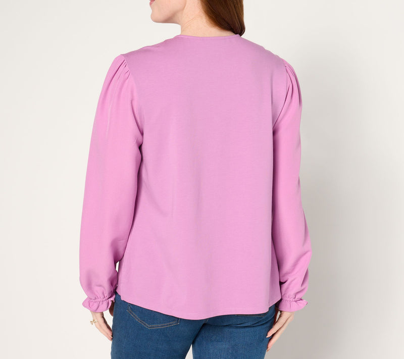 Denim & Co. Mixed Media Woven/Knit Long Sleeve Top — View 10