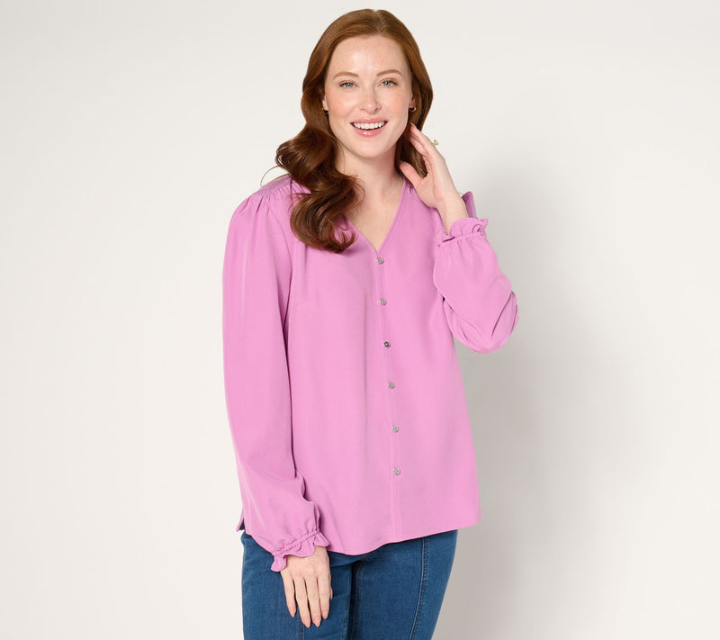 Denim & Co. Mixed Media Woven/Knit Long Sleeve Top — View 5