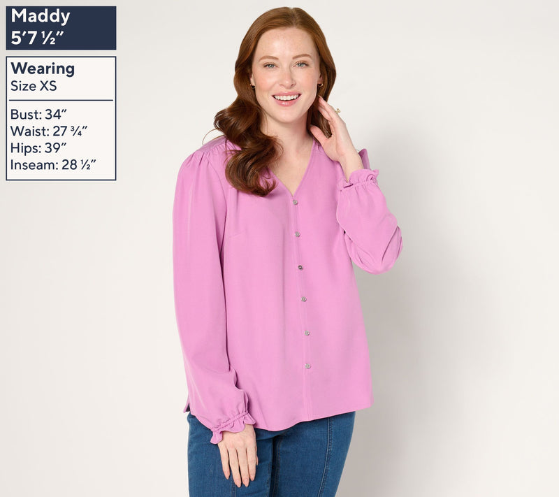 Denim & Co. Mixed Media Woven/Knit Long Sleeve Top — View 9
