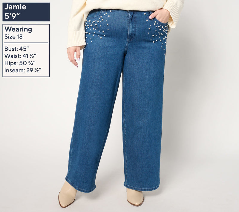 Me by Jennie Garth Indigo Reg Wide Leg Jean with Pearl Detail — View 6