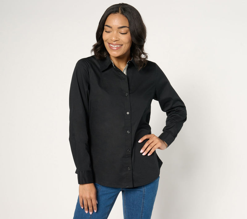 Denim & Co. Printed Poplin Button Front Shirt — View 7