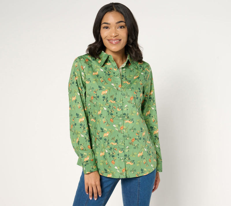Denim & Co. Printed Poplin Button Front Shirt — View 5