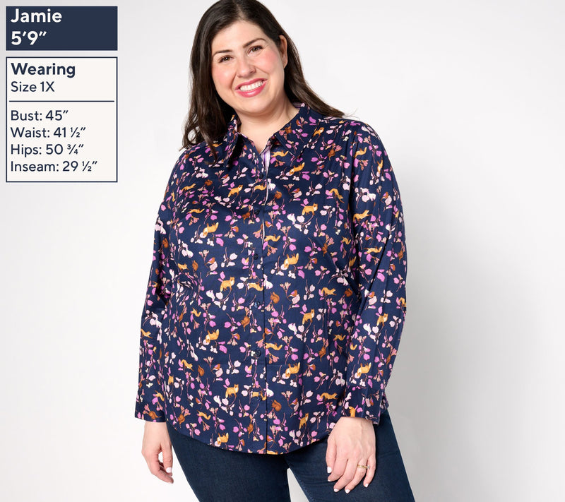 Denim & Co. Printed Poplin Button Front Shirt — View 8