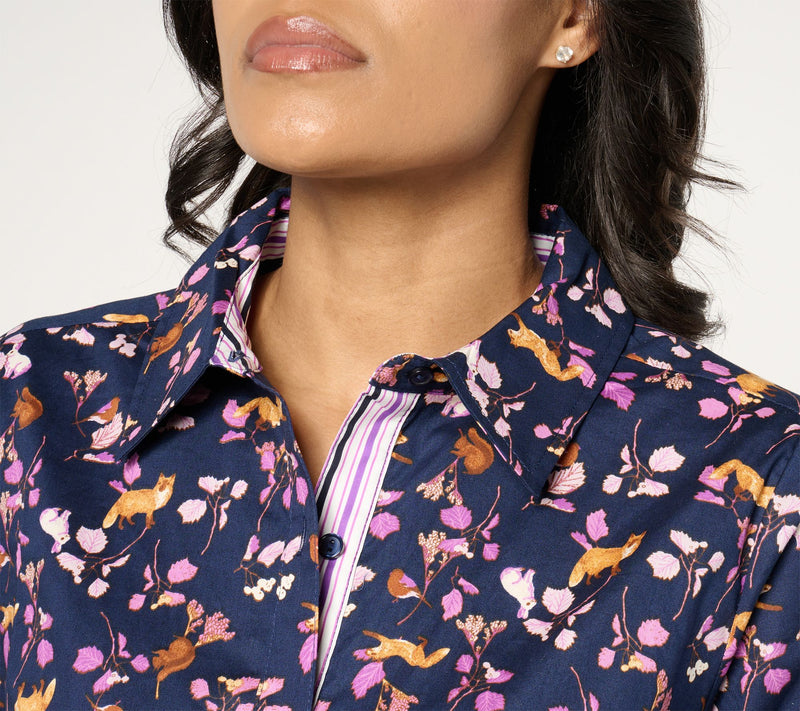Denim & Co. Printed Poplin Button Front Shirt — View 12