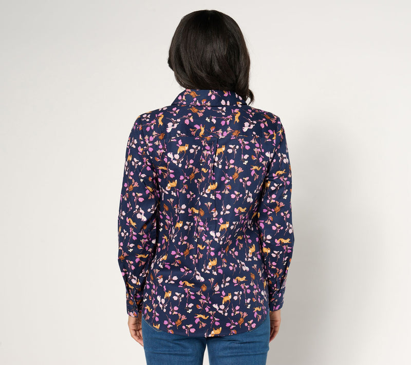 Denim & Co. Printed Poplin Button Front Shirt — View 10