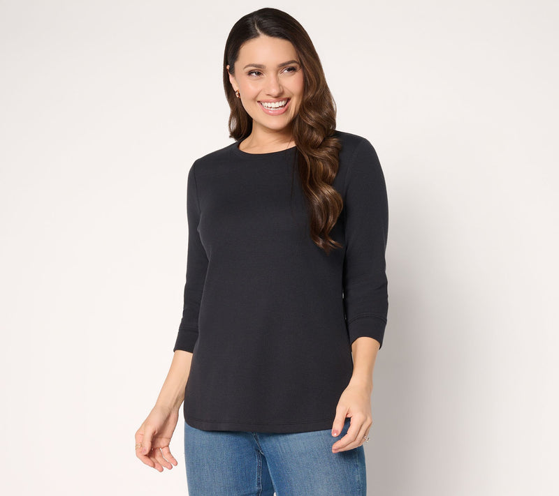 Denim & Co. Essentials Waffle Knit Round Neck 3/4 Sleeve Top — View 14