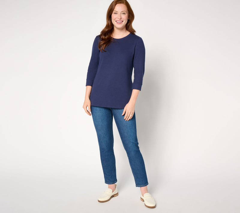 Denim & Co. Essentials Waffle Knit Round Neck 3/4 Sleeve Top — View 4