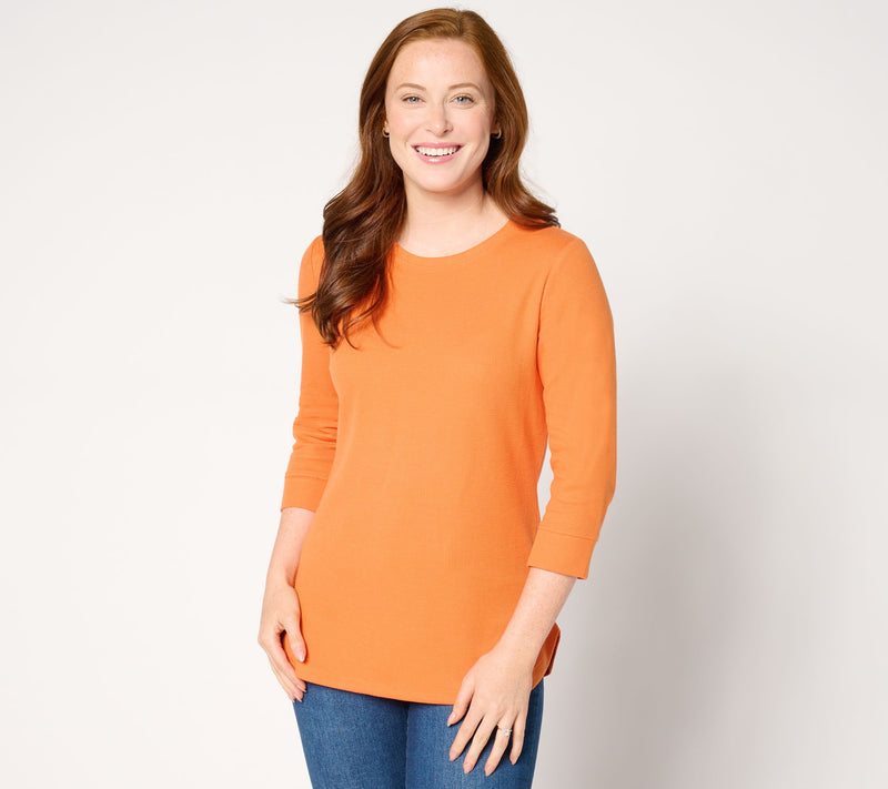 Denim & Co. Essentials Waffle Knit Round Neck 3/4 Sleeve Top — View 17