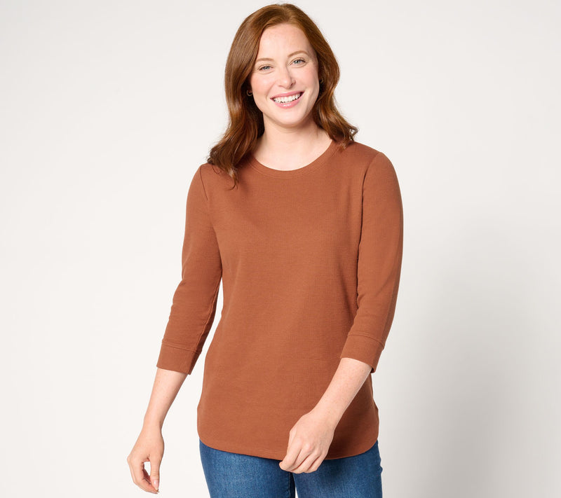 Denim & Co. Essentials Waffle Knit Round Neck 3/4 Sleeve Top — View 18