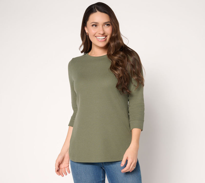 Denim & Co. Essentials Waffle Knit Round Neck 3/4 Sleeve Top — View 20
