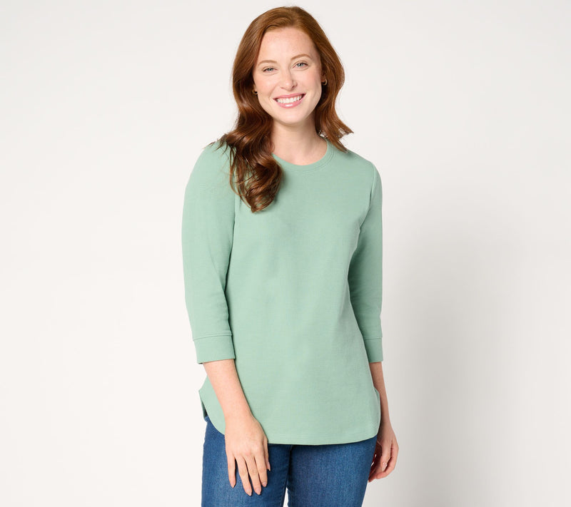 Denim & Co. Essentials Waffle Knit Round Neck 3/4 Sleeve Top — View 21