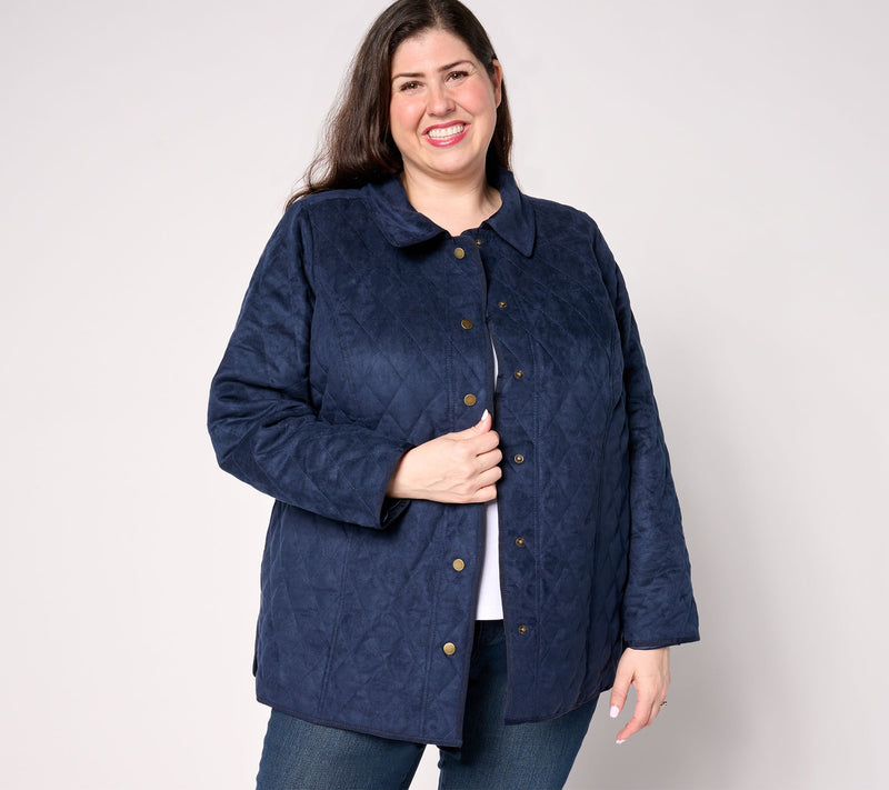 Denim & Co. Heritage Quilted Faux Suede Jacket — View 2