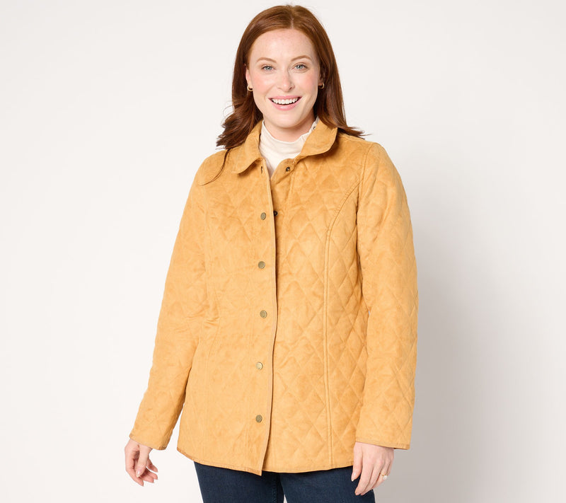 Denim & Co. Heritage Quilted Faux Suede Jacket — View 9