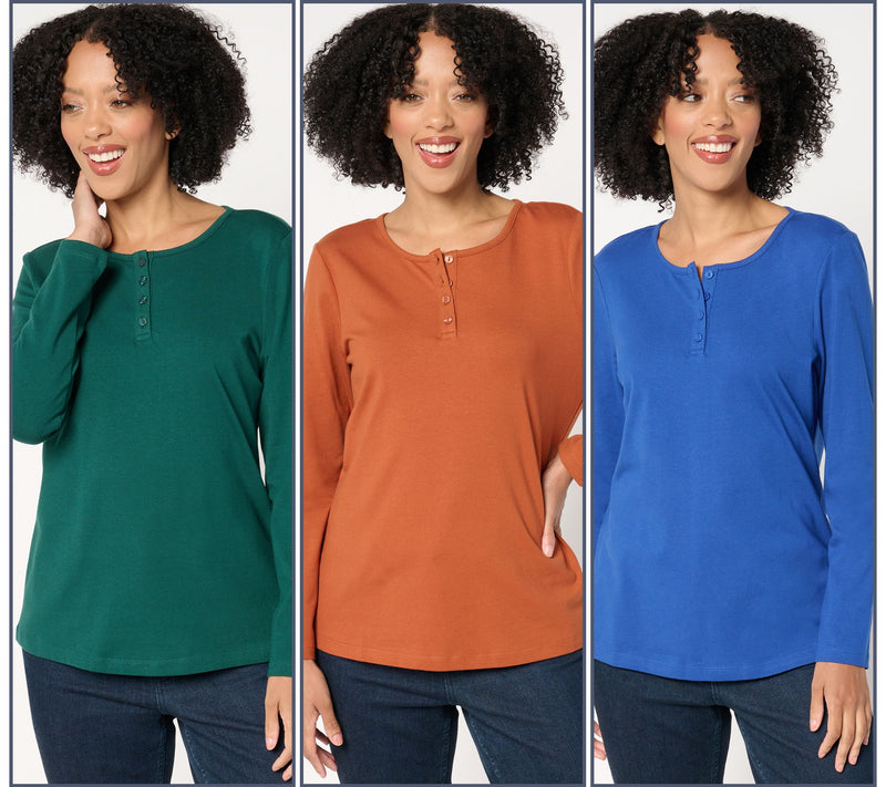 Denim & Co. Essentials Perfect Jersey 3-Pack Long Sleeve Henleys — View 5