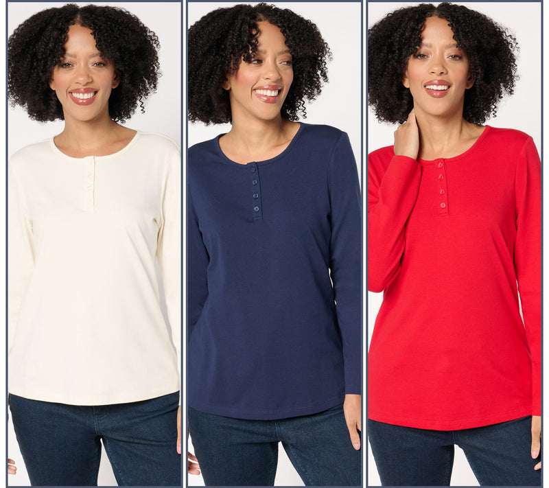 Denim & Co. Essentials Perfect Jersey 3-Pack Long Sleeve Henleys — View 7