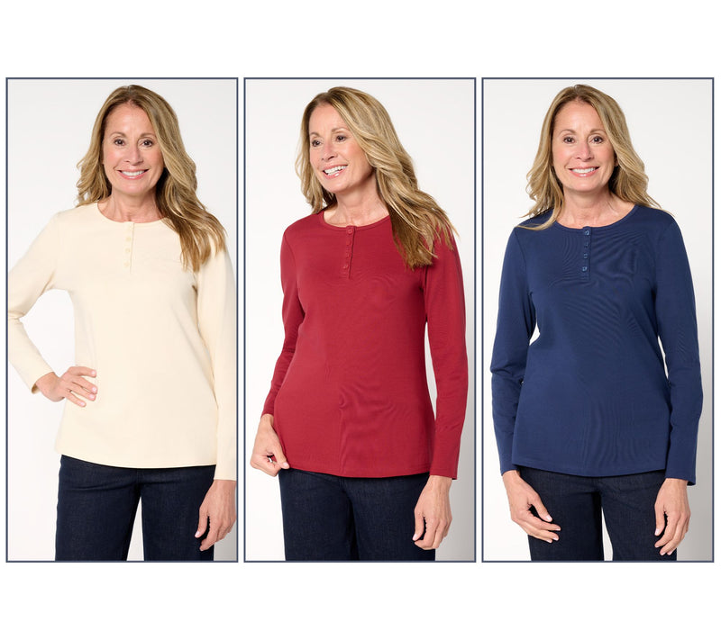 Denim & Co. Essentials Perfect Jersey 3-Pack Long Sleeve Henleys — View 20