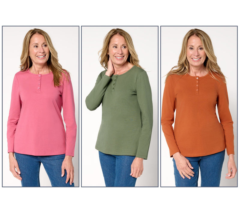 Denim & Co. Essentials Perfect Jersey 3-Pack Long Sleeve Henleys — View 21