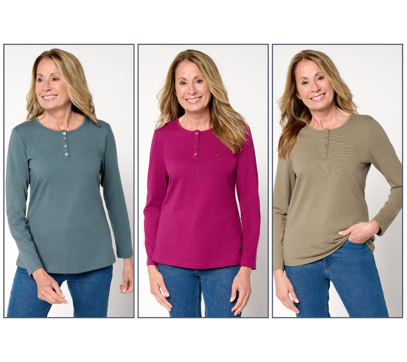 Denim & Co. Essentials Perfect Jersey 3-Pack Long Sleeve Henleys — View 22