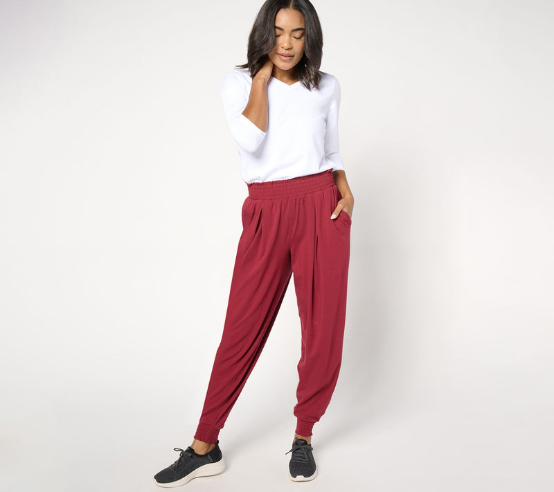 AnyBody Regular Cozy Knit Pleat Detail Joggers with Smocked Waist — View 12